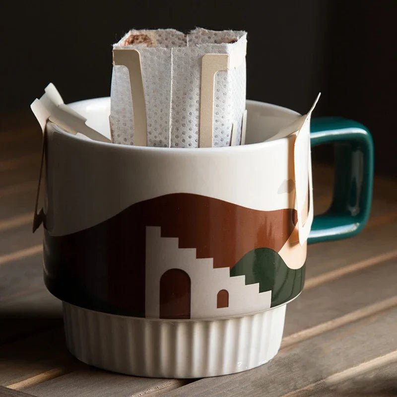 Retro Ceramic Coffee Cup with Unique Handgrip - Julia M LifeStyles