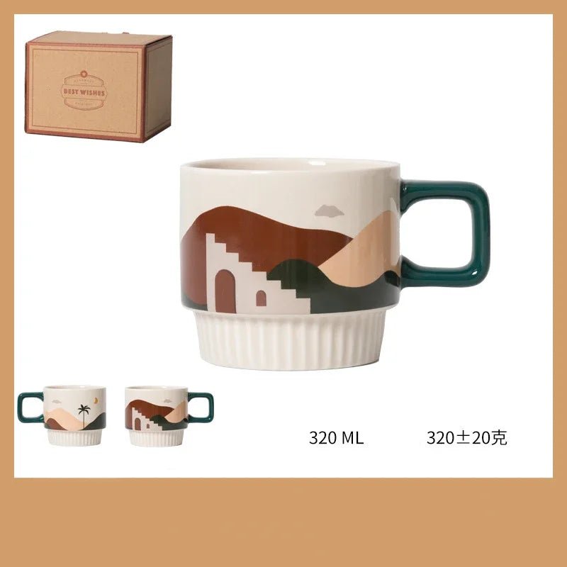 Retro Ceramic Coffee Cup with Unique Handgrip - Julia M LifeStyles