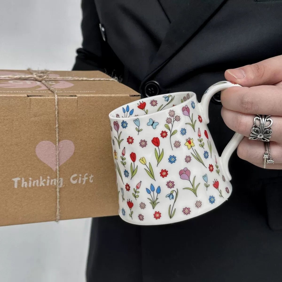 Elegant Pink Floral Ceramic Coffee Mug with Gift Box - Julia M LifeStyles