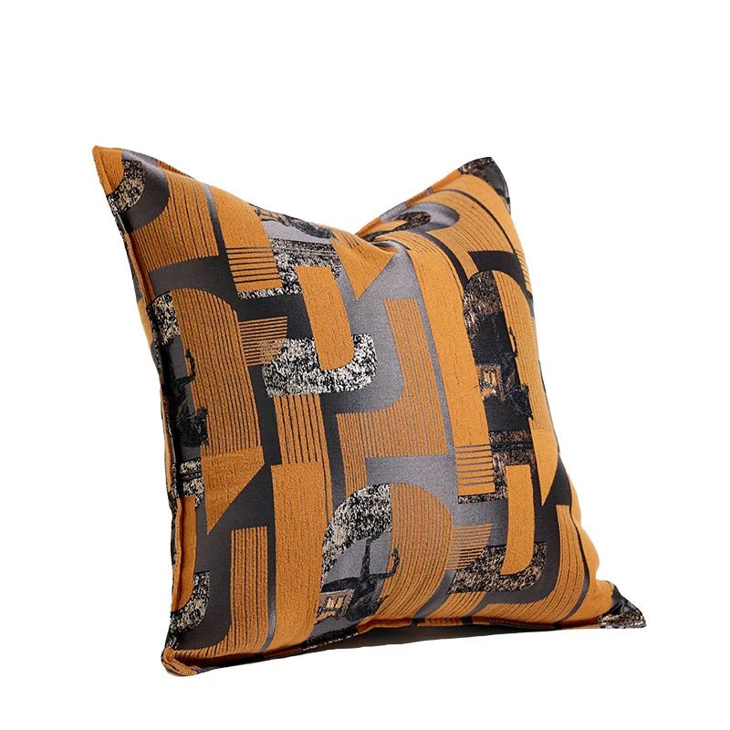 Orange Jacquard Pillow Cover with Black Horse Design for Modern Home Decor - Julia M LifeStyles