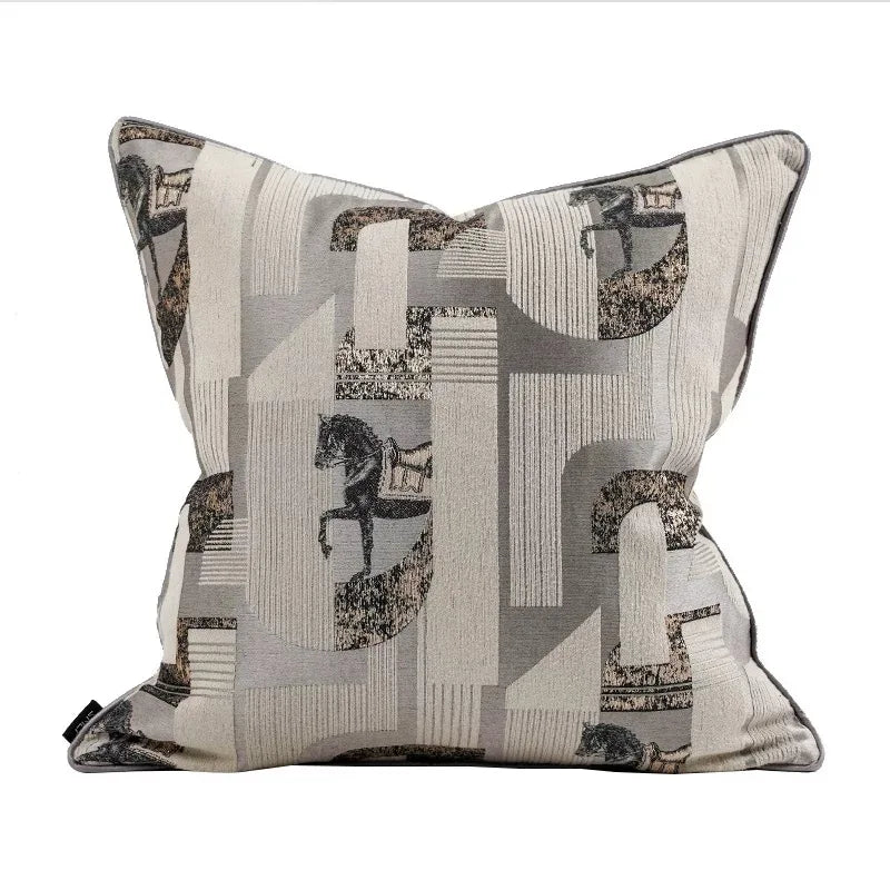 Orange Jacquard Pillow Cover with Black Horse Design for Modern Home Decor - Julia M LifeStyles