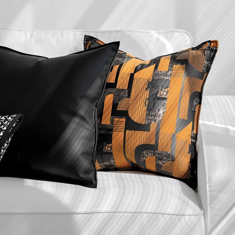 Orange Jacquard Pillow Cover with Black Horse Design for Modern Home Decor - Julia M LifeStyles