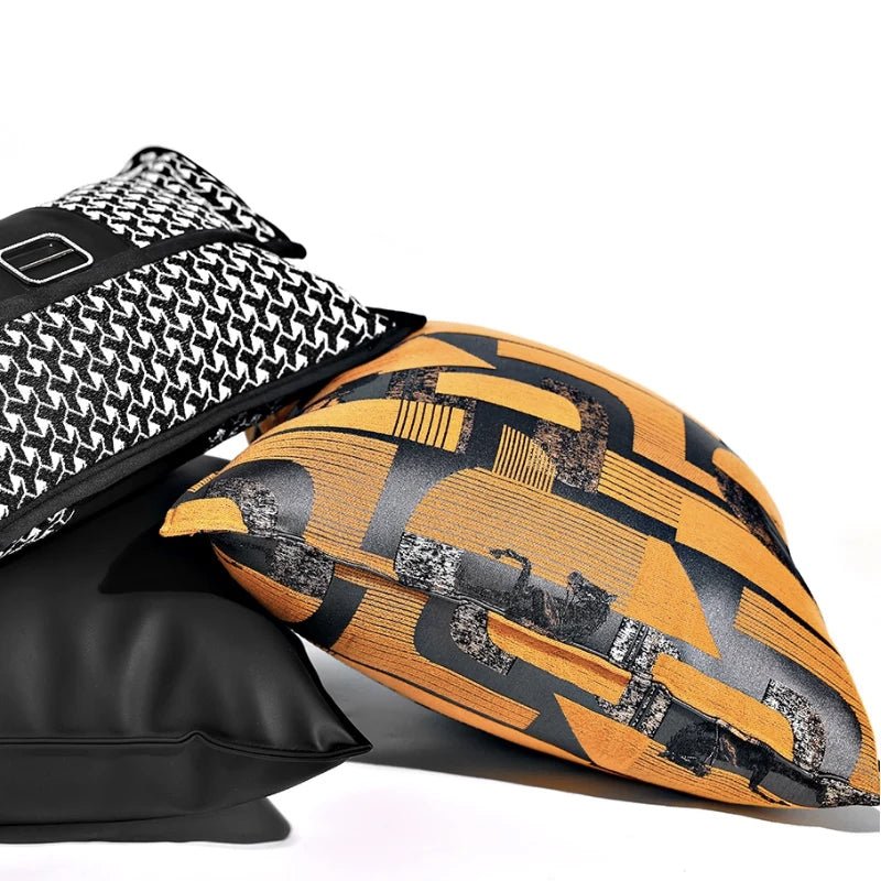 Orange Jacquard Pillow Cover with Black Horse Design for Modern Home Decor - Julia M LifeStyles