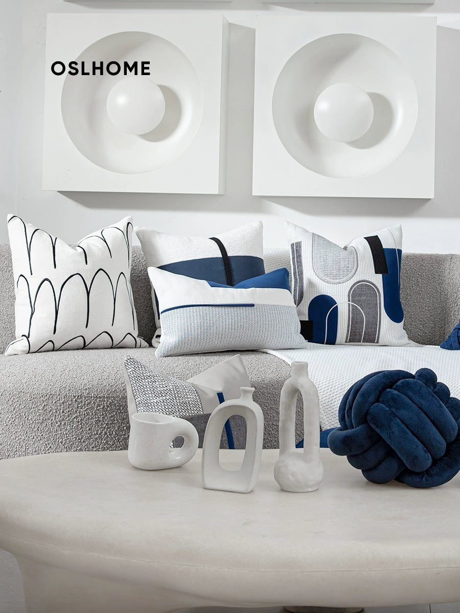 Pillow Cover Accessible Luxury Modern Minimalist Sofa Model Room Ins Lumbar Pillow Cushion B & B Designer Blue - Julia M LifeStyles