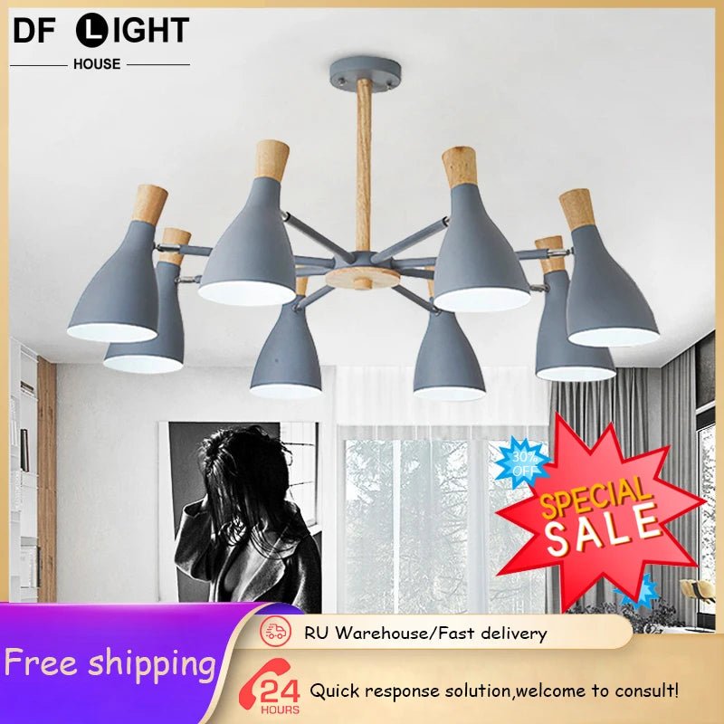 Scandinavian Ceiling Chandelier Living Room LED Chandelier Bedroom Wooden Ceiling Lights Kitchen 220V Interior Decor Lighting - Julia M LifeStyles