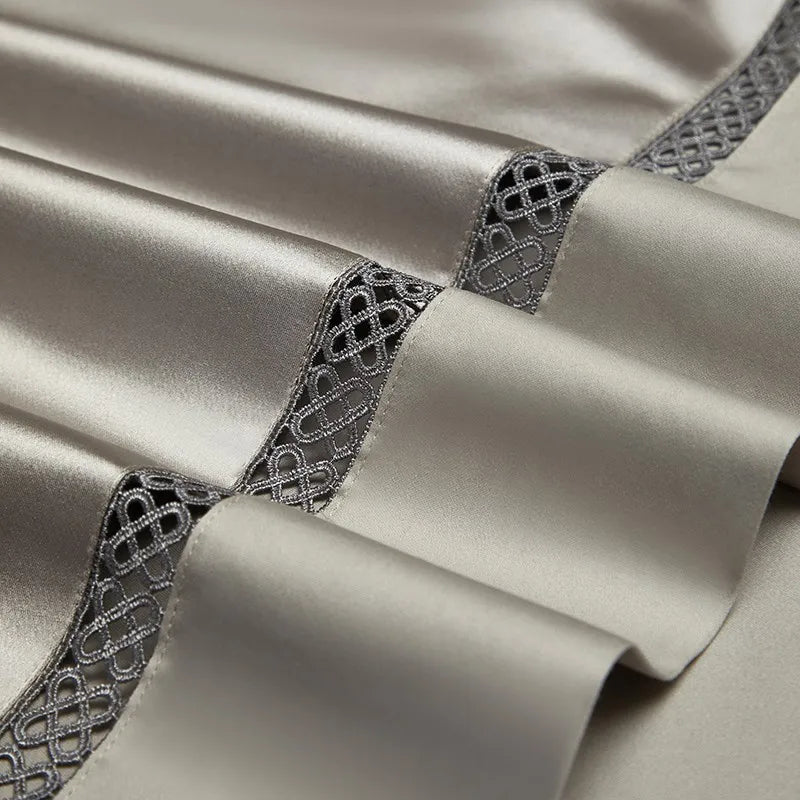 Silk - Like Satin 4 - Piece Duvet Cover Set with Double Stitching & Pillowcases - Julia M LifeStyles