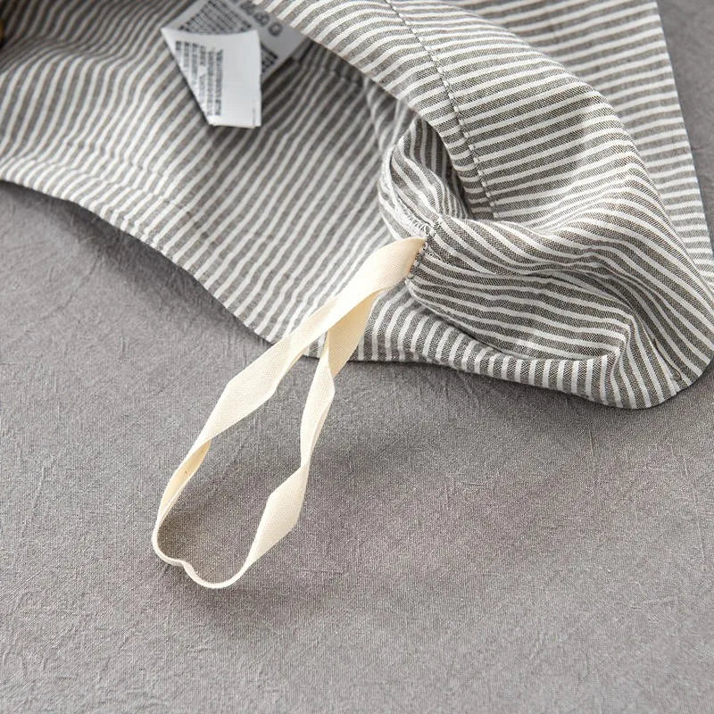 Ultra Soft 100% Washed Cotton Grey Stripe Duvet Cover Set with Sheet & Pillowcases - Julia M LifeStyles