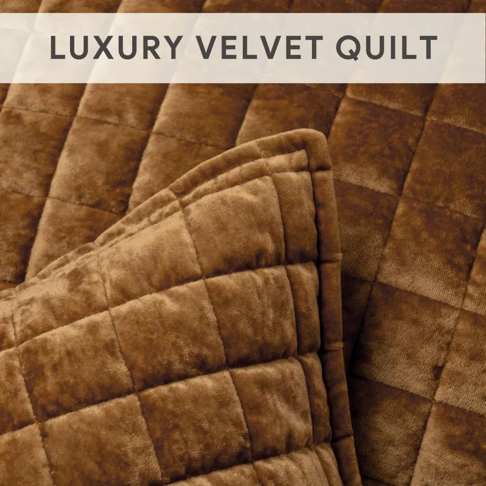 Velvet Quilt King Size, Luxury Velvet Bedding Set,Lightweight Comforter Set, Velvets Bedspread Coverlet with 2 Pillow,Gold - Julia M LifeStyles