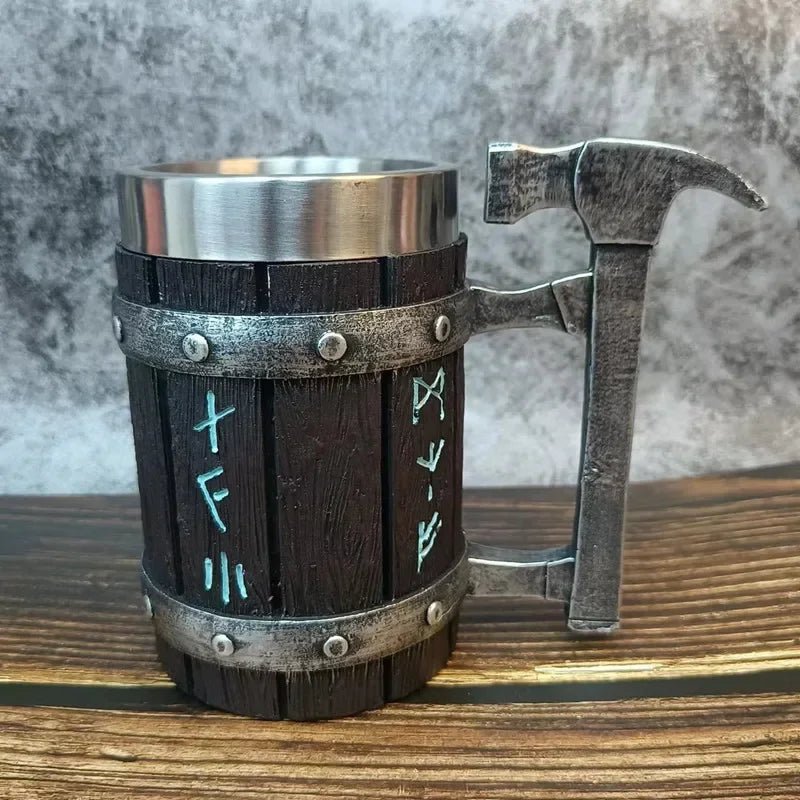 Viking Vintage Oak Barrel Beer Mug Stein with Stainless Steel Liner Coffee Cup Tea Mug Large Capacity Mug Pub Bar Party Gift - Julia M LifeStyles