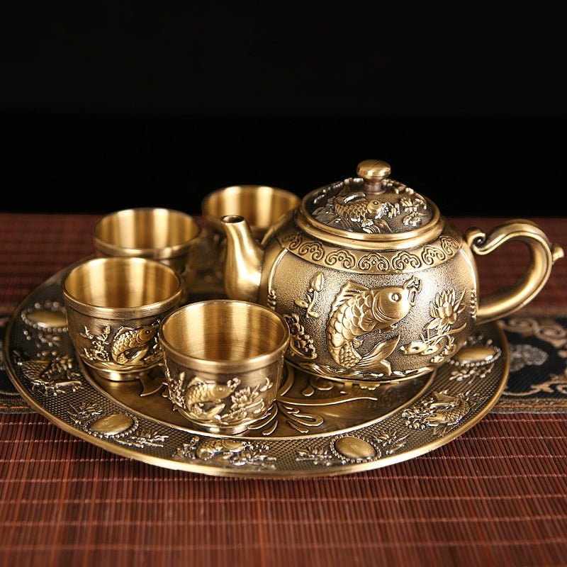 Vintage Bronze Gift Box Tray Cup Kung Fu Tea Set - Julia M LifeStyles