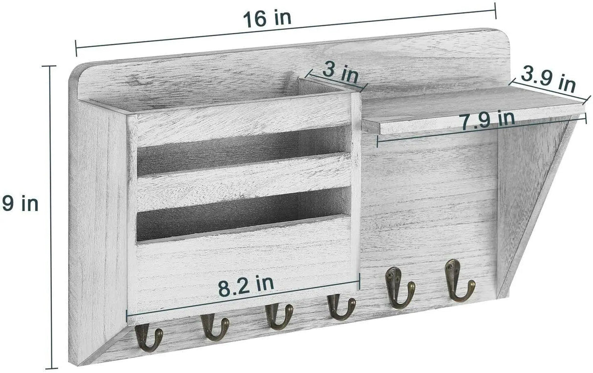 Elegant Wooden Wall Mounted Key and Mail Organizer with 6 Hooks - Julia M LifeStyles