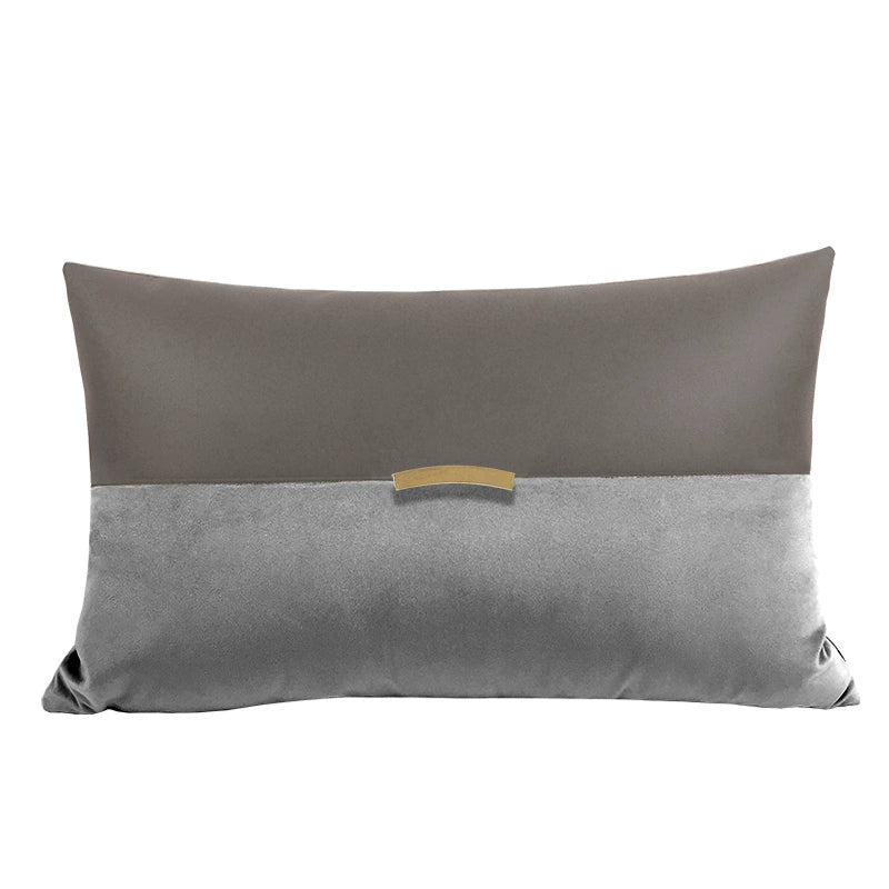 Wild House Modern Light Luxury Gray Leather Stitching Pillow Metal Buckle Decorative Cushions Sofa Cushion Sets - Julia M LifeStyles