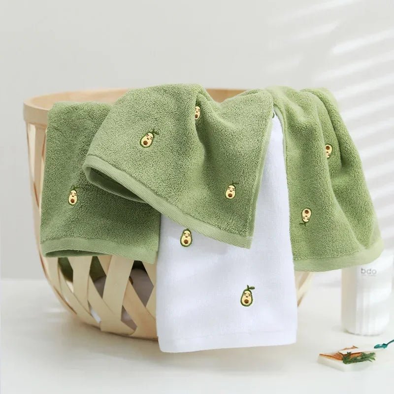 Women Bath Bathroom Embroidered Avocado Cotton Towel Face Towel Adult Soft Absorbent - Julia M LifeStyles