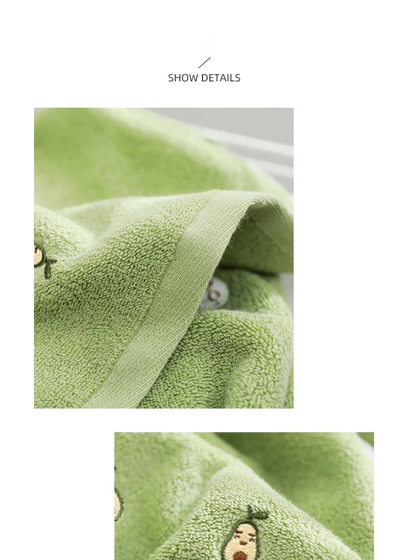 Women Bath Bathroom Embroidered Avocado Cotton Towel Face Towel Adult Soft Absorbent - Julia M LifeStyles