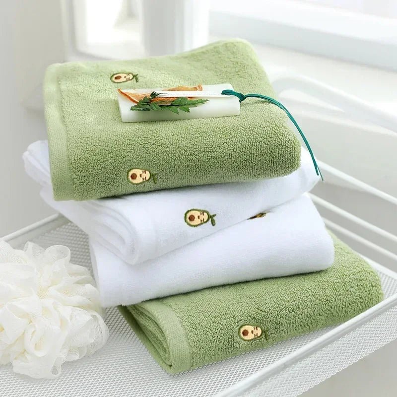 Women Bath Bathroom Embroidered Avocado Cotton Towel Face Towel Adult Soft Absorbent - Julia M LifeStyles