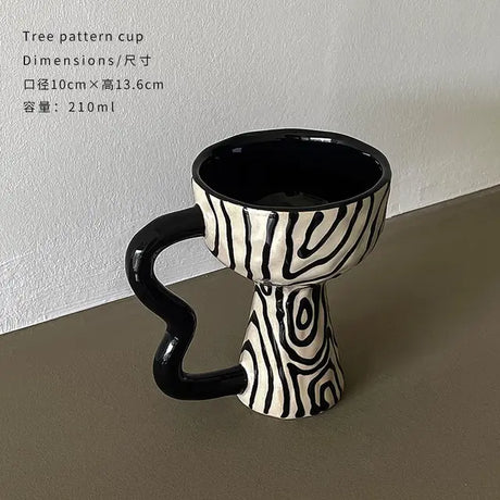 High-value French coffee cup retro ceramic mug creative handle ring tall water cup latte flower cup