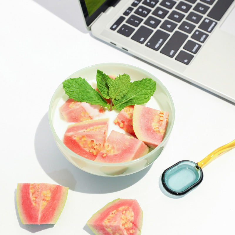 Colored Glass Bowl, Fruit Salad Bowl, Soup Bowl, Tableware, Household Heat-Resistant Transparent Rice Bowl, Spoon Set