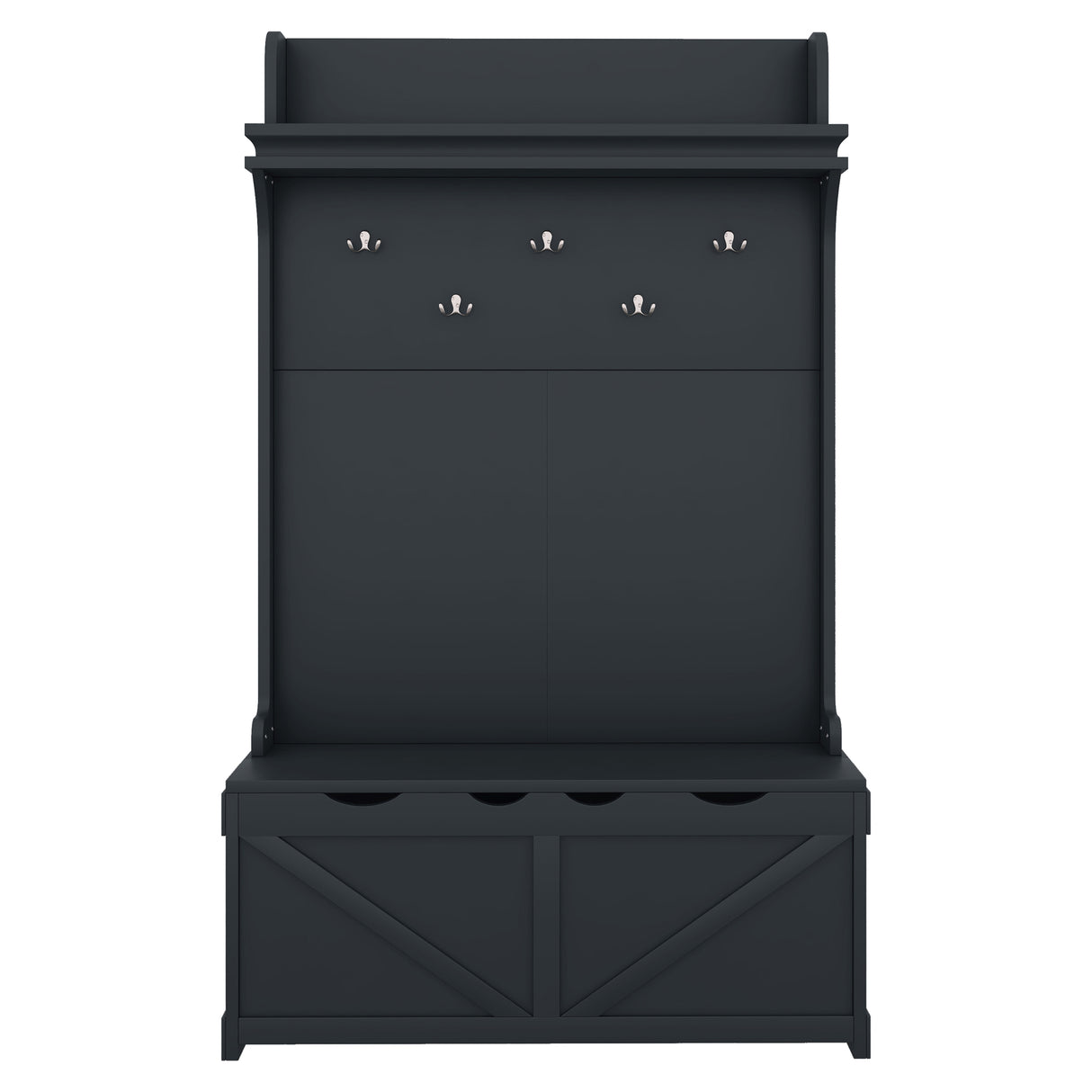 Hall tree with storage desk, entrance desk with drawers and 5 hooks, display rack, dark blue