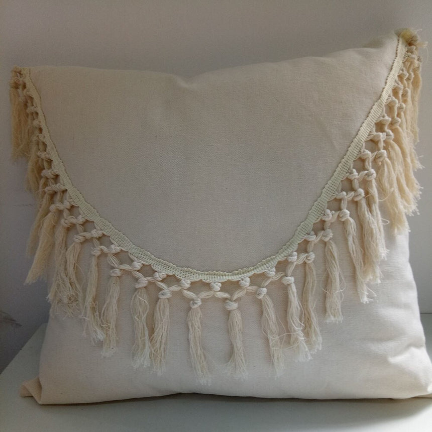 Tassels Cushion Cover 45x45cm - Beige and White Boho Decor - Julia M LifeStyles