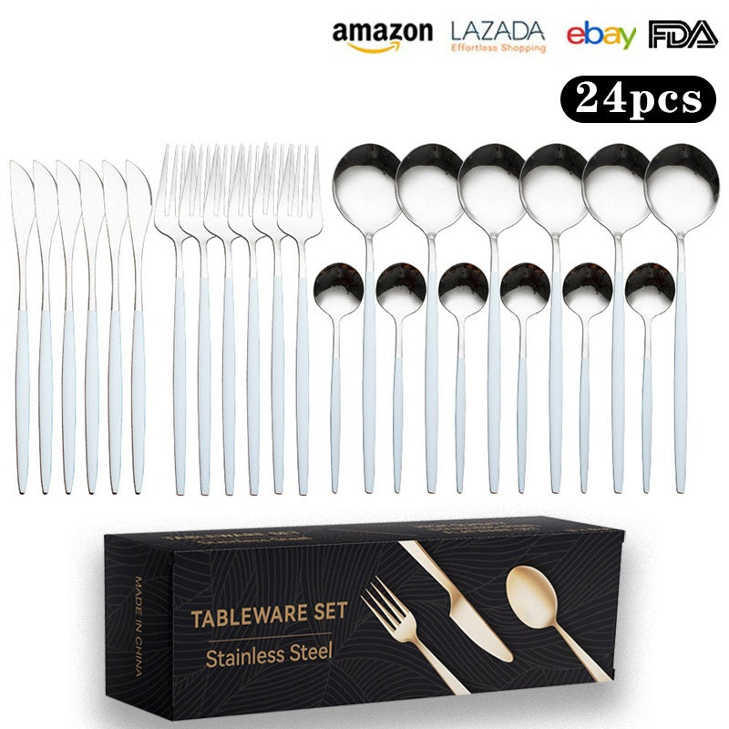 Cutlery Set Stainless Steel Knife Fork Set 24-Piece Tableware Set Golden Steak Knife Fork Spoon 6-Person Set eprolo