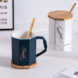 Octagonal Nordic Ins Style Ceramic Cup With Lid Home Office High-End Couple Water Cup