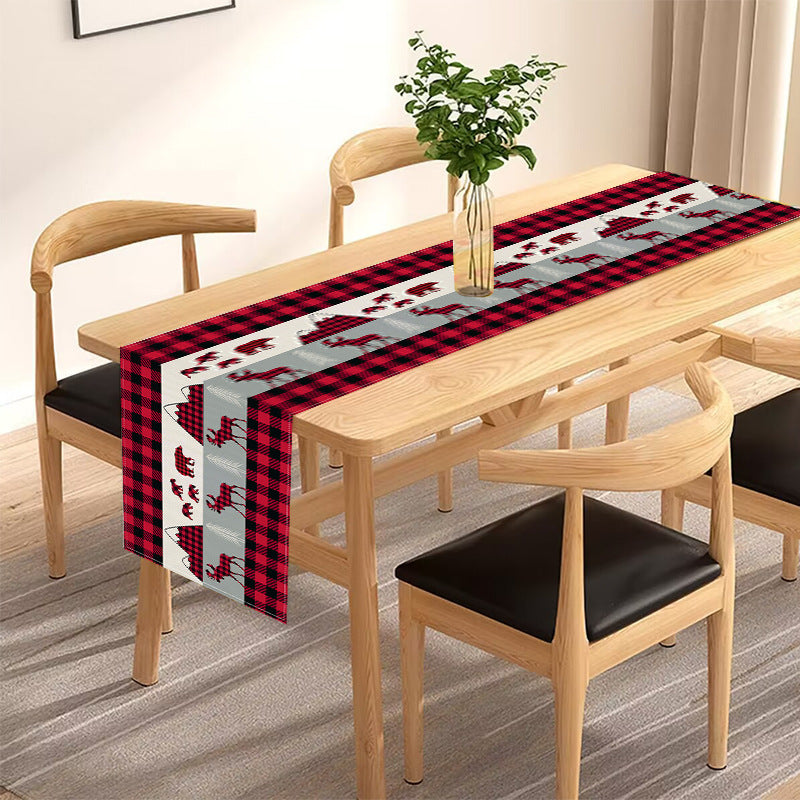 Christmas table flag linen Christmas reindeer checkered printed tablecloth holiday banquet table decoration tablecloth mat