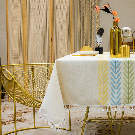 European Style Linen Look Rectangular Table Cloth with Anti-Slip Design