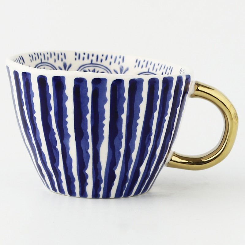 Motif Gold-Handle Ceramic Mug, 350 mL