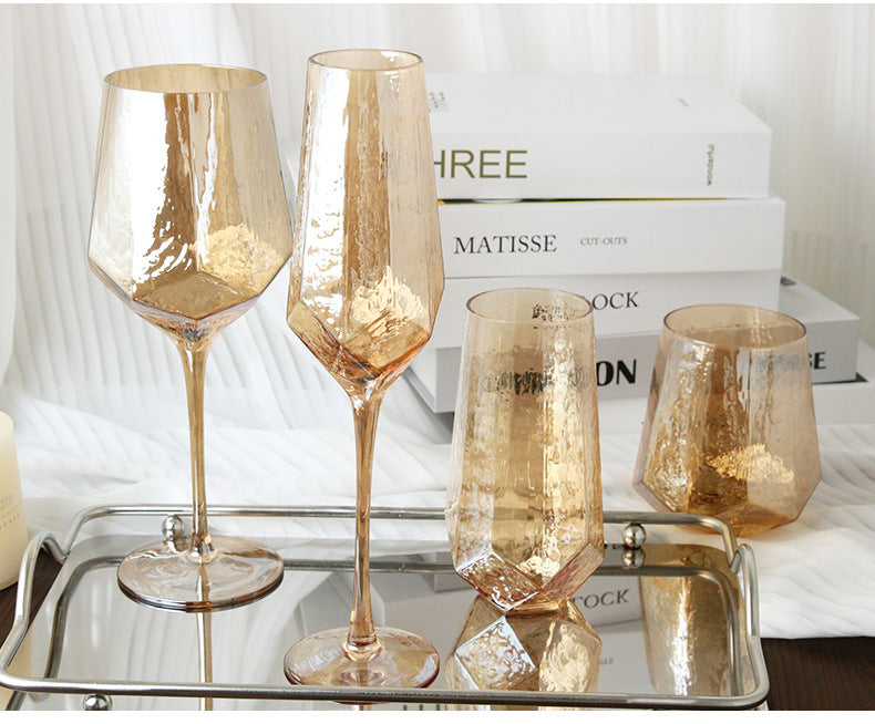 Hammered Diamond Amber Crystal Champagne Goblet Julia M Home & Kitchen