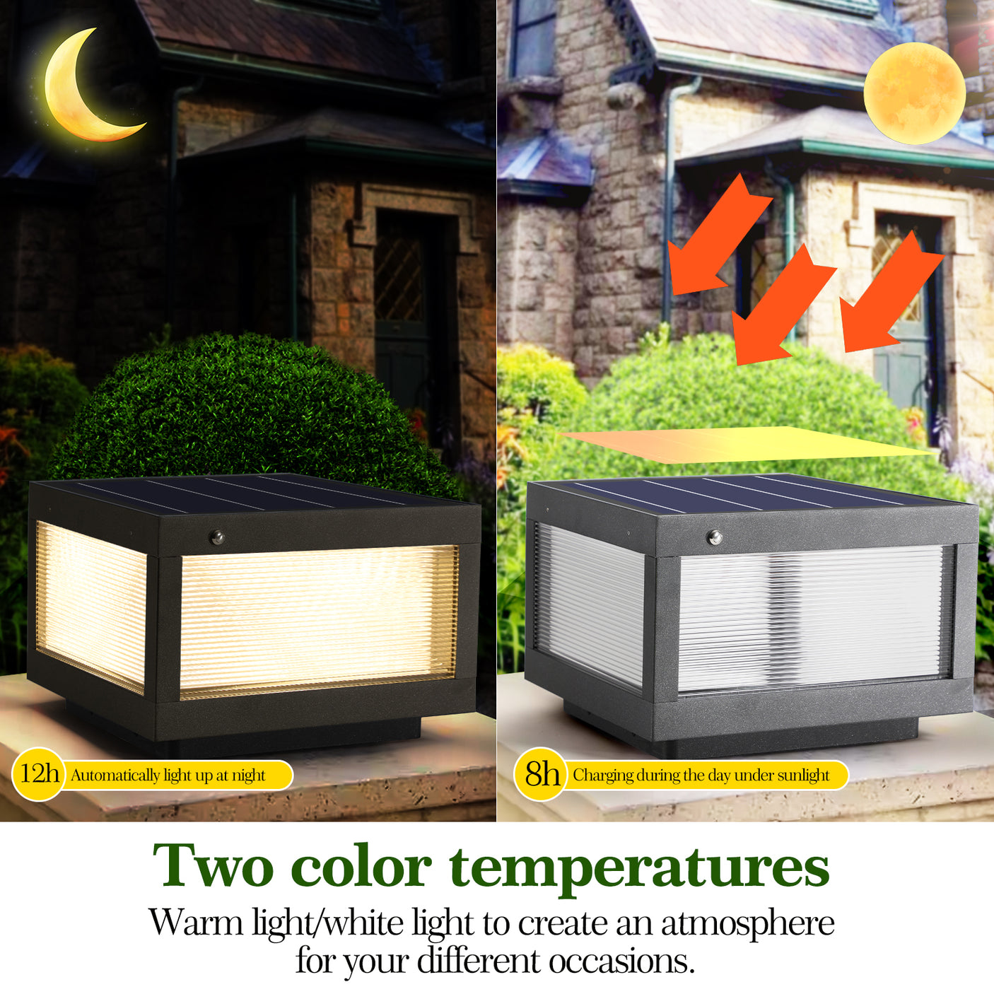 12-Inch Black Solar Powered LED Post Cap Light - Elegant Modern Outdoor Lighting Solution