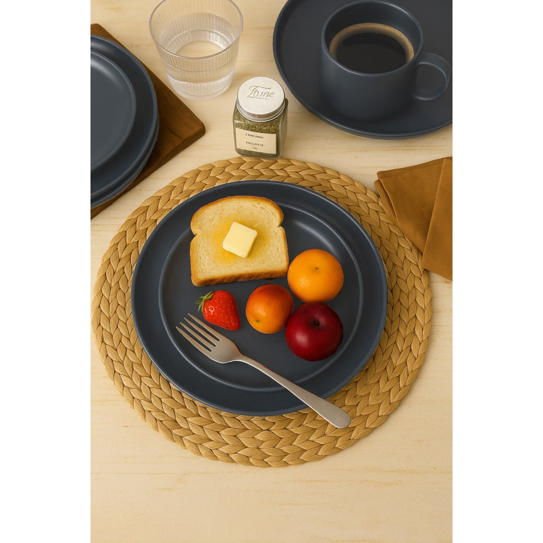 Premium 12-Piece Blue Stoneware Dinnerware Set with Mugs – Elegant Matte Glaze, Microwave & Dishwasher Safe