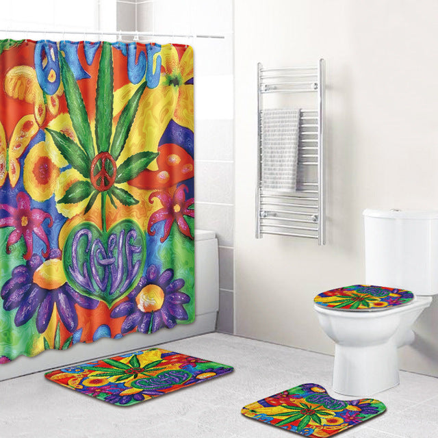3D Printing Maple Leaf Bathroom Mats 180*180cm Shower Curtain 4pcs Bath Mat Sets Home Decoration Julia M Home & Kitchen