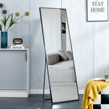 Aluminum Alloy Metal Frame Wall-Mounted Full-Length Mirror Black 65 x 23"