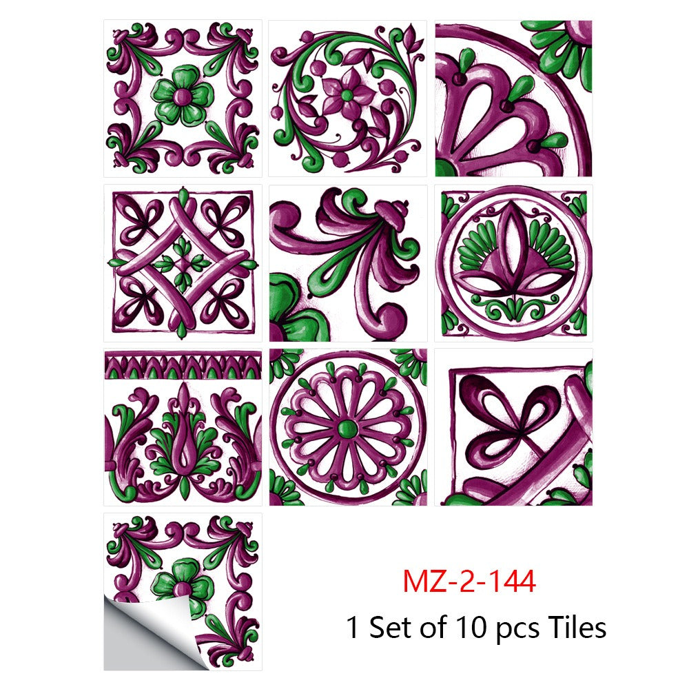 Mosaic 10-Piece Imitation Ceramic Tile Stickers Set for Home Decoration