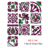 Mosaic 10-Piece Imitation Ceramic Tile Stickers Set for Home Decoration