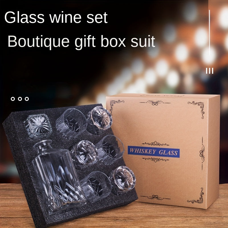 7pcs, Wine Glass Set, Glass Whiskey Decanter And Whiskey Glasses Set, Decanter With 6 Double Layered Vintage Glasses, Lead Free Whiskey Glassware, Accessories, Bar Supplies - Julia M LifeStyles