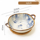 7.5inch Japanese Household Noodle Bowl Ceramic Soup Bowl With Handle Salad Pasta Bowl Kitchen Tableware Microwave Oven Bakware