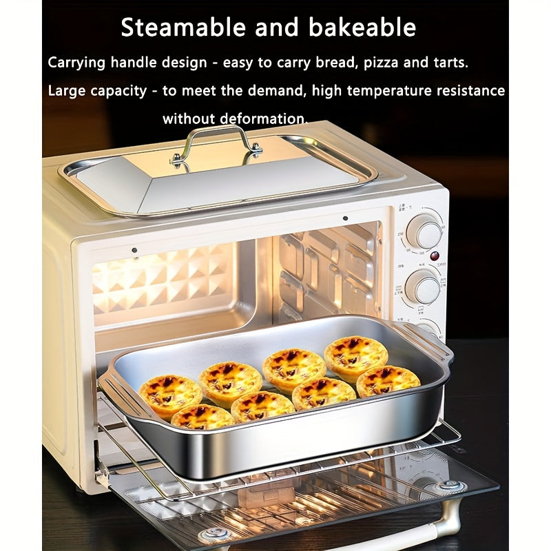 [Heavy Duty Baking Pans] 1/2/3pcs Extra Large Heavy Duty Stainless Steel Baking Pans with Lids | Non-Stick, Thick Rectangular Oven Trays for Desserts, Bread, Seafood, BBQs, Buffet Serving - Spacious Design, Nonstick Surface Julia M LifeStyles