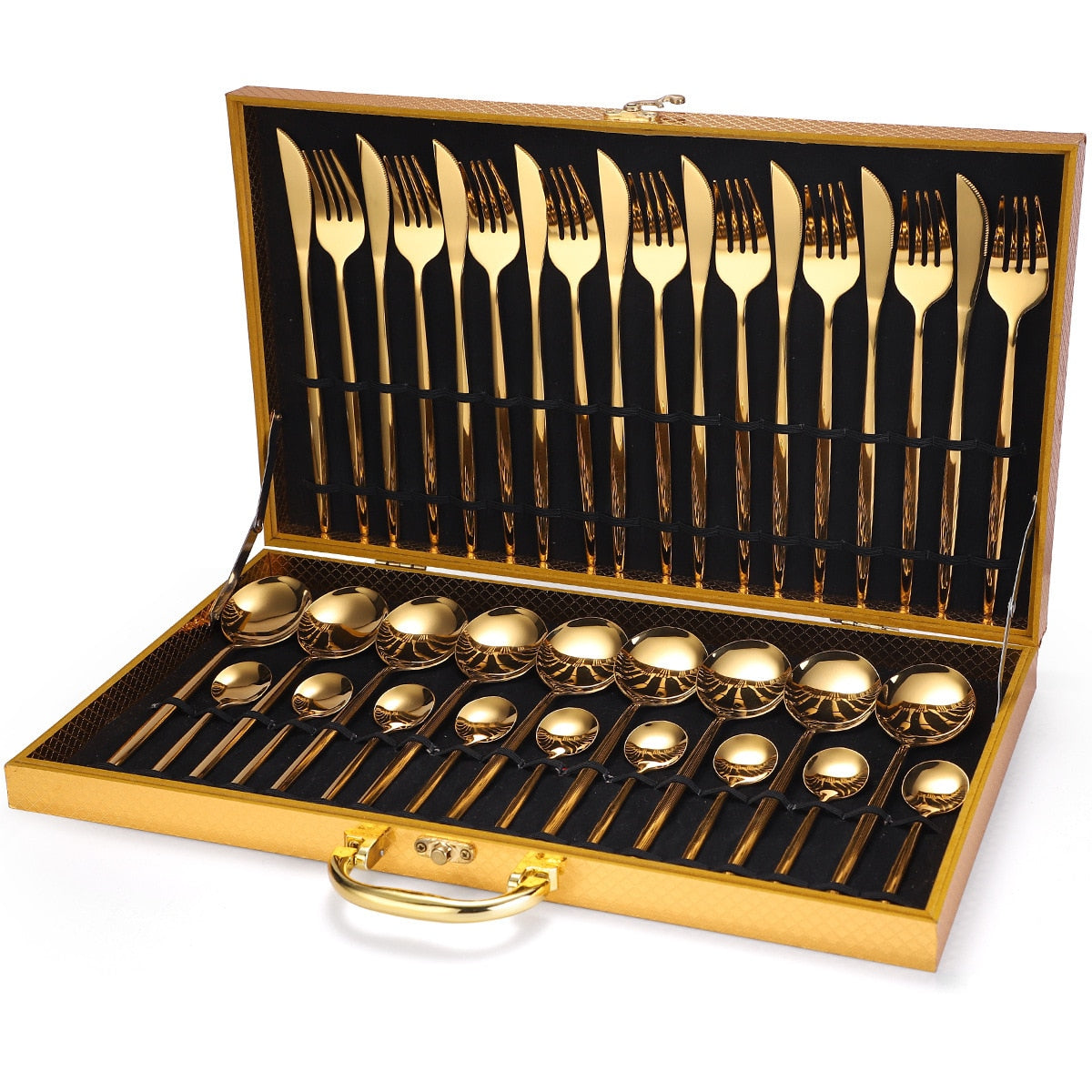 24pcs Gold Dinnerware Set Stainless Steel Tableware Set Knife Fork Spoon Luxury Cutlery Set Gift Box