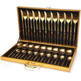 24pcs Gold Dinnerware Set Stainless Steel Tableware Set Knife Fork Spoon Luxury Cutlery Set Gift Box