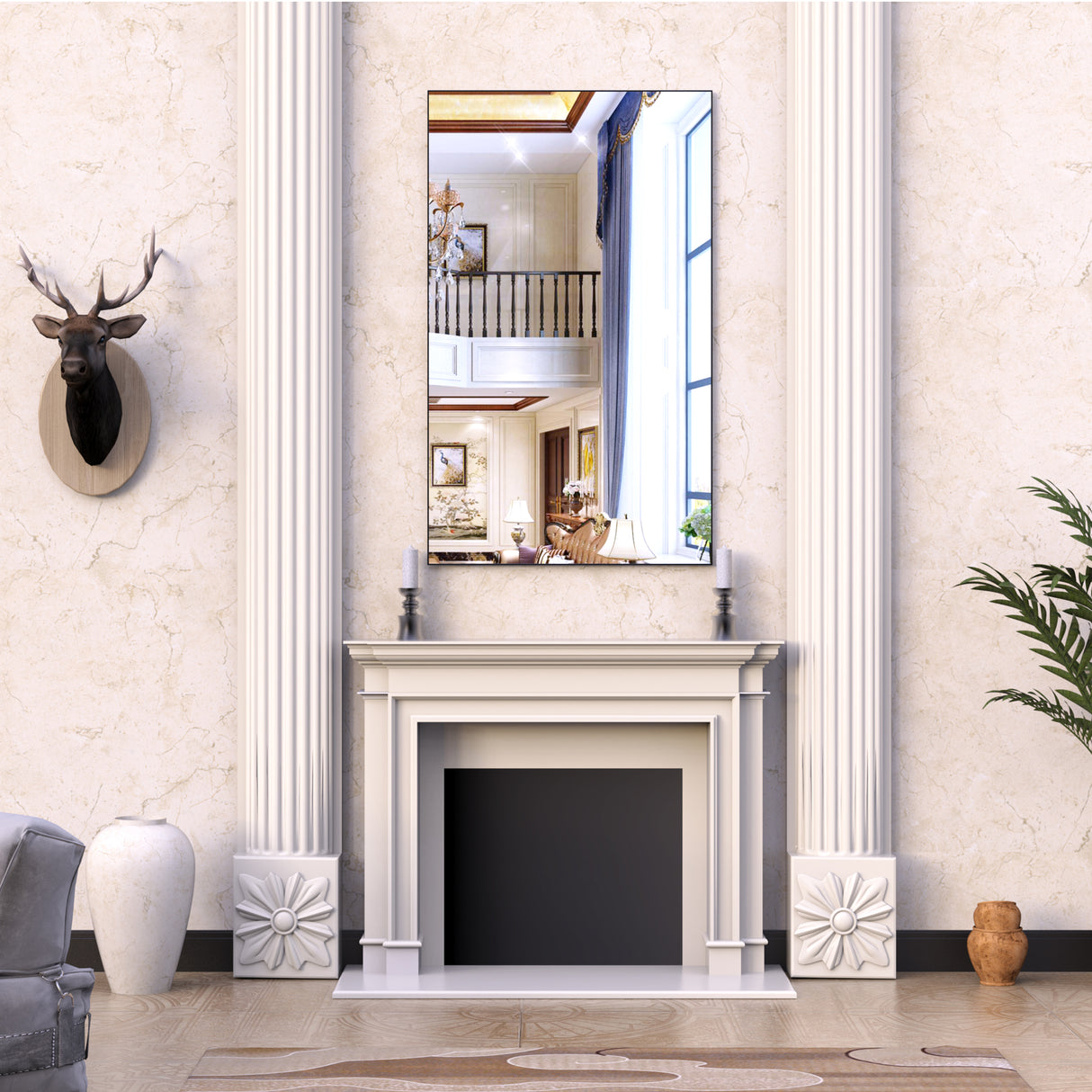 60 "x36" oversized modern square bathroom mirror with Balk frame decorative large wall mirror aluminum frame vertical or horizon - Julia M LifeStyles