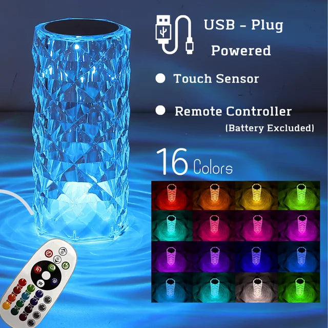 Crystal decorative desk lamp bedroom bedside touch remote control rose light LED charging atmosphere night light Julia M Home & Kitchen
