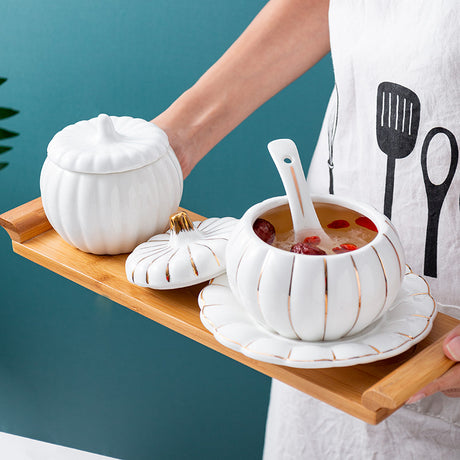 Creative Ceramic Pumpkin Cup, Steamed Egg Cup, Stewed Pot with Cover, Pure White Mini Bird's Nest Cup, Soup Cup - Julia M LifeStyles