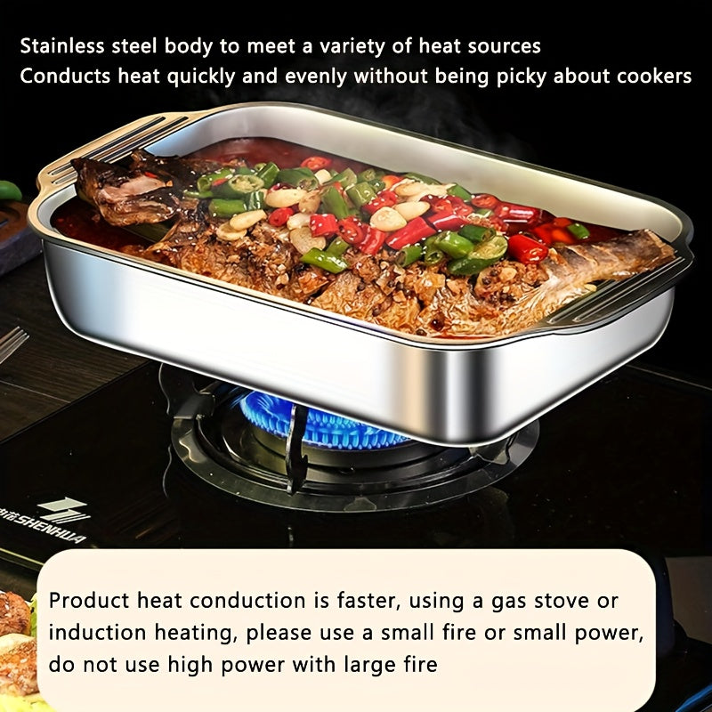 [Heavy Duty Baking Pans] 1/2/3pcs Extra Large Heavy Duty Stainless Steel Baking Pans with Lids | Non-Stick, Thick Rectangular Oven Trays for Desserts, Bread, Seafood, BBQs, Buffet Serving - Spacious Design, Nonstick Surface Julia M LifeStyles