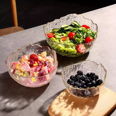 [Glass Mixing Bowls] Glass Mixing Bowls, Glass Serving Bowls, Clear Glass Bowls, Salad Bowl Set, Large Medium SmallThree-piece Glass Bowl Set, Glass Tableware, for Cereals, Desserts, Fruits, Oatmeal, Ice Cream, for Home Kitch Julia M LifeStyles