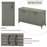 Side panel with 4-door large storage buffet, adjustable shelves and metal handles (antique gray)