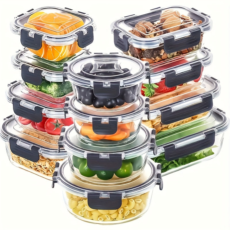 12pcs Glass Food Storage Containers with Leak-Proof Airtight Snap-Lock Lids - Microwave, Oven, Freezer & Dishwasher Safe Square Meal Prep Containers for Lunch, Pantry & Leftovers - Reusable Space-Saving Kitchen Organizers, Ki - Julia M LifeStyles