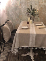 Nordic Christmas Table Cloth Hollow Tassel Table Cloth Solid Color Long Stripe Jacquard Table Cloth Tea Table Mat Cotton Linen Julia M Home & Kitchen
