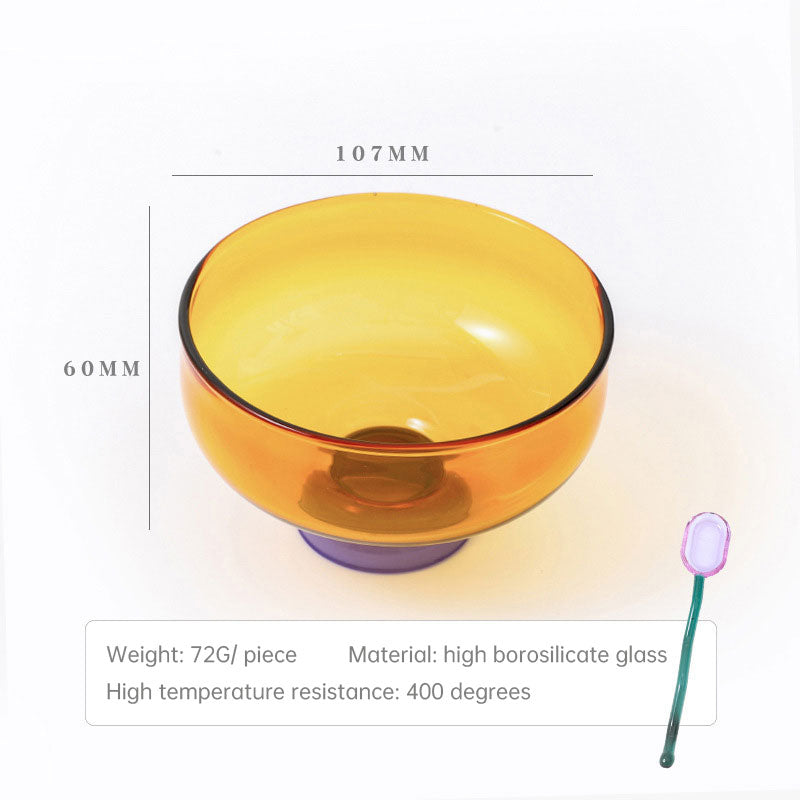 Colored Glass Bowl, Fruit Salad Bowl, Soup Bowl, Tableware, Household Heat-Resistant Transparent Rice Bowl, Spoon Set