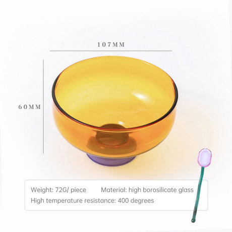 Colored Glass Bowl, Fruit Salad Bowl, Soup Bowl, Tableware, Household Heat-Resistant Transparent Rice Bowl, Spoon Set